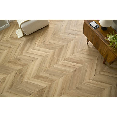 Pardoseala SPC 4,5 mm Afirmax Chevron stejar Tucson, impermeabila, nuanta medie, clasa de trafic 32, sistem imbinare clic 5G, montaj chevron placi A si B, 600 x 120 mm