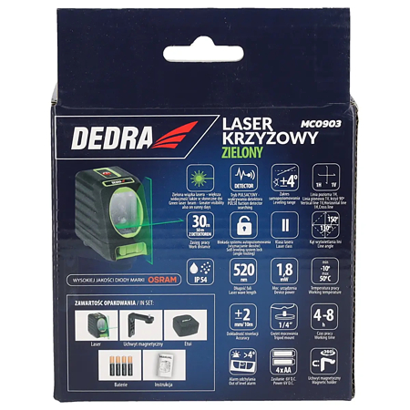 Nivela laser verde cu linii in cruce Dedra MC0900, actiune 30 m