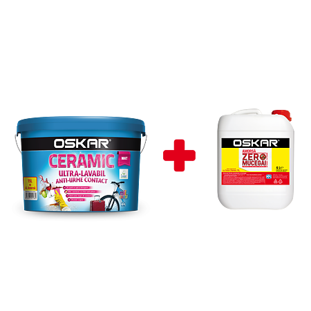 Vopsea ultralavabila interior/exterior Oskar ceramic mat, alb, 15 l + Amorsa Oskar zero mucegai 4 l