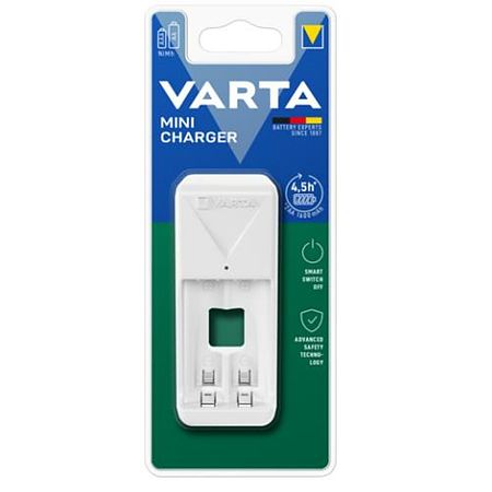 Incarcator mini Varta 57656, 4 acumulatori, R3 R6, neechipat, alb