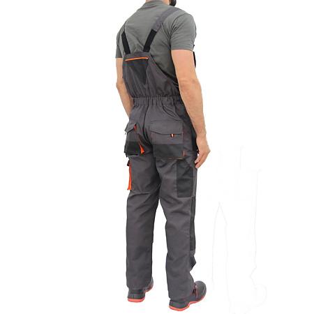Pantaloni de protectie cu pieptar, tercot, toate sezoanele, gri cu negru, marimea 48