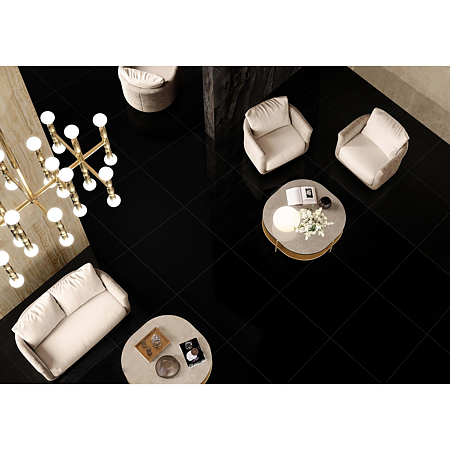 Gresie interior negru Plain Black Polished, portelanata, glazurata, finisaj lucios, patrata, grosime 9 mm, 60 x 60 cm