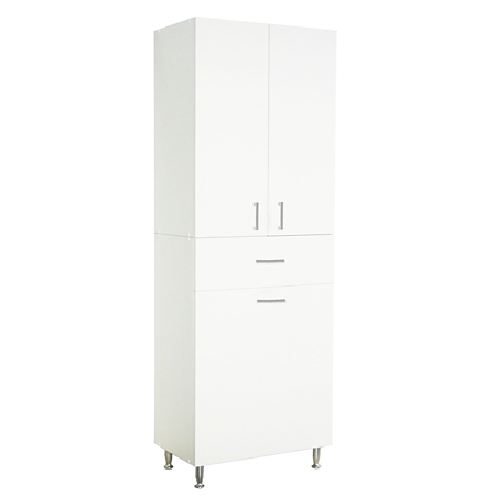 Dulap baie Badenmob Seria 021, cos rufe integrat, 3 usi, PAL, alb, 64 x 37 x 170 cm