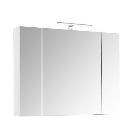 Oglinda baie cu dulap Badenmob Serena, pal, alb, iluminare LED, 80 x 68 x 15 cm