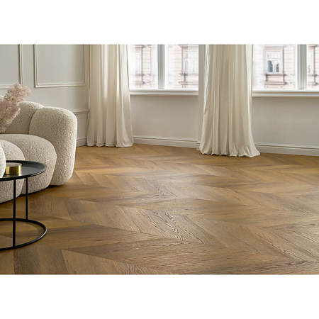 Pardoseala SPC 4,5 mm Afirmax Chevron stejar Frisco, impermeabila, nuanta medie, clasa de trafic 32, sistem de imbinare clic 5G, montaj chevron placi A si B,  600 x 120 mm