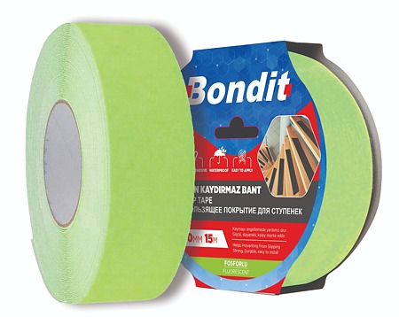 Banda antiderapanta pentru scara Bondit, galben fluorescent, 50 mm x 15 m