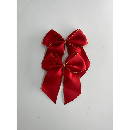 Set 2 fundite ornament, satin, rosu si auriu, 14 x 6 cm