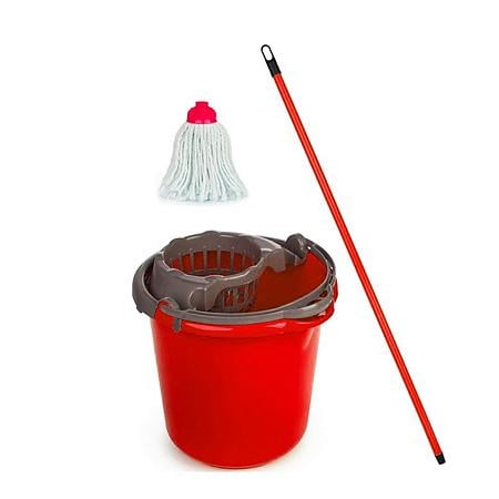 Set curatenie galeata cu mop si storcator, rosu, 10 l