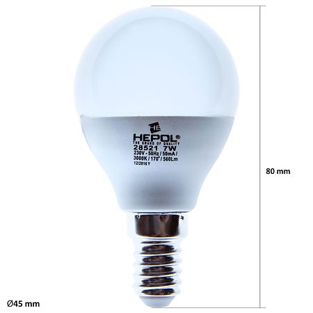 Bec LED Ecoline Hepol, forma sferica, E14, 7 W, 560 lm, lumina calda 3000 K