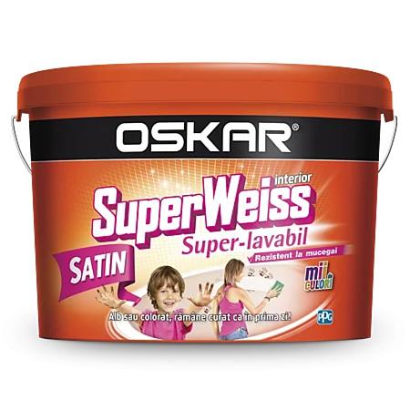    Vopsea Super-Lavabila de interior Oskar SuperWeiss, rezistent la mucegai, alb satin 8.5l