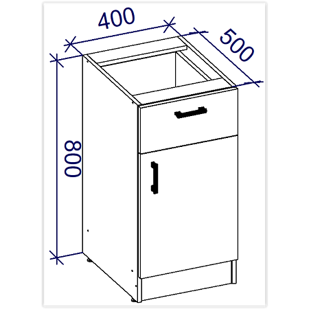 Start corp baza cu 1 sertar si 1 usa, pal melaminat, albastru, 80 x 40 x 50 cm