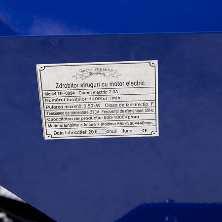 Zdrobitor electric pentru struguri Micul Fermier GF-0894 , capacitate de zdrobire 500 kg/h Zdrobitor electric pentru struguri Micul Fermier GF-0894 , capacitate de zdrobire 500 kg/h