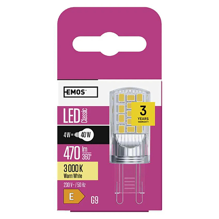 Bec LED Emos Classic, bulb, G9, 4 W, lumina calda, 3000 K, 470 lm