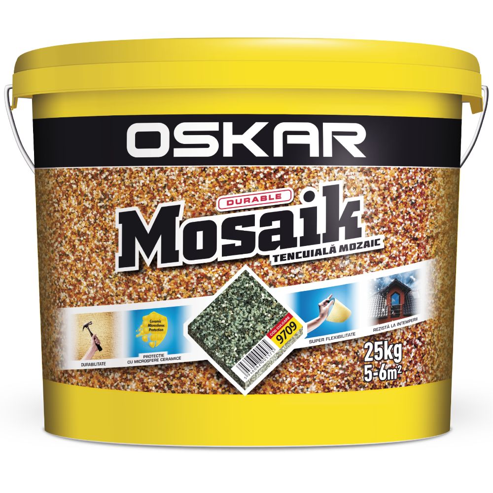 Tencuiala decorativa mozaicata Oskar Mosaik, granulatie 1.2-1.8 mm, interior/exterior, piatra colorata 9709, 25 kg 1.2-1.8
