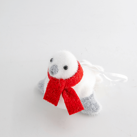 Decoratiune iarna pinguin cu fular, alb si rosu, 20 cm