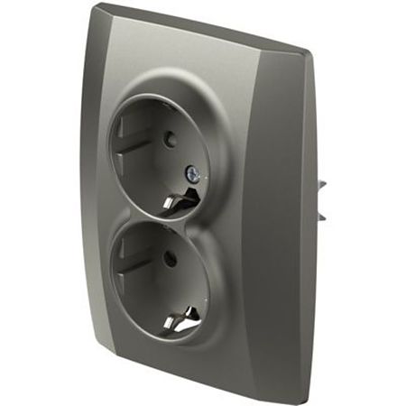 Priza dubla Tem Schuko, interior, PVC, titan, 16 A, 250 V