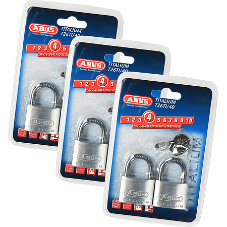 Set 2 lacate din aluminiu, Abus Titalium 726TI, l 40mm, 3 chei