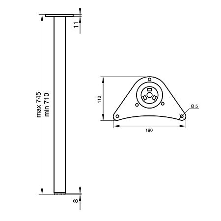 Set picioare de masa Teko TL012, otel, cromat lucios, cilindric, 4 bucati, diametru 60 mm, L 710 mm Set picioare de masa Teko TL012, otel, cromat lucios, cilindric, 4 bucati, diametru 60 mm, L 710 mm