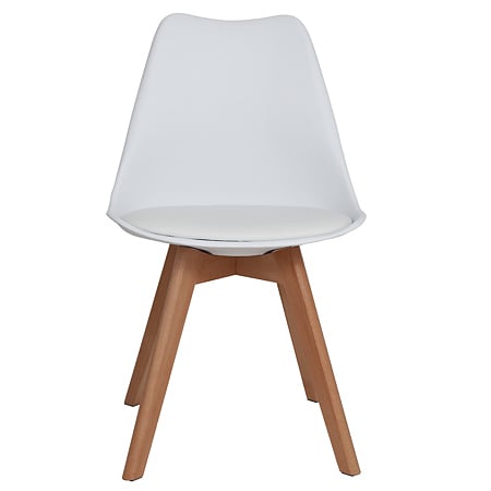 Scaun bucatarie tapitat alb Depozitul de scaune Celia, piele ecologica, cadru lemn, max. 110 kg, 48.5 x 50 x 82.5 cm