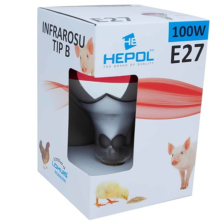 Bec inflarosu Hepol, forma G125 (glob), E27, 100 W