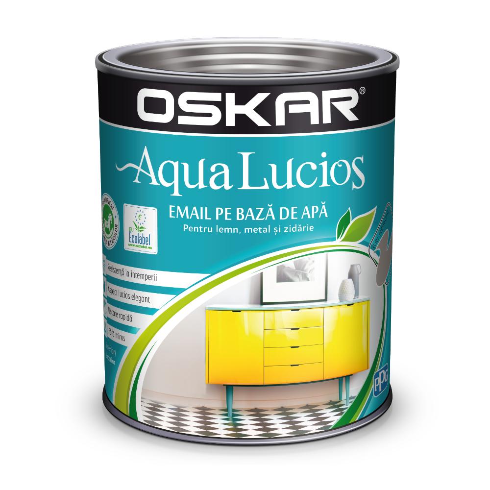 Vopsea Oskar Aqua Lucios, pentru lemn/metal/zidarie, interior/exterior, pe baza de apa, gri nordic, 2,5 l