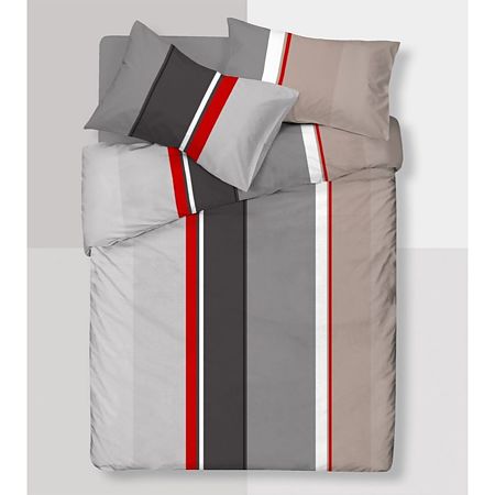 Lenjerie de pat, 1 persoana, Minet Conf, bumbac 100%, 3 piese, gri + negru + alb + rosu 