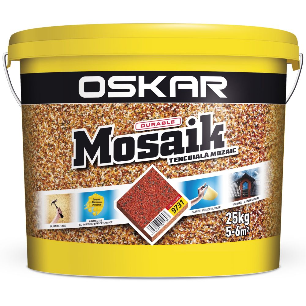 Tencuiala decorativa mozaicata Oskar Mosaik, granulatie 1.2-1.8 mm, interior/exterior, piatra colorata 9731, 25 kg 1.2-1.8