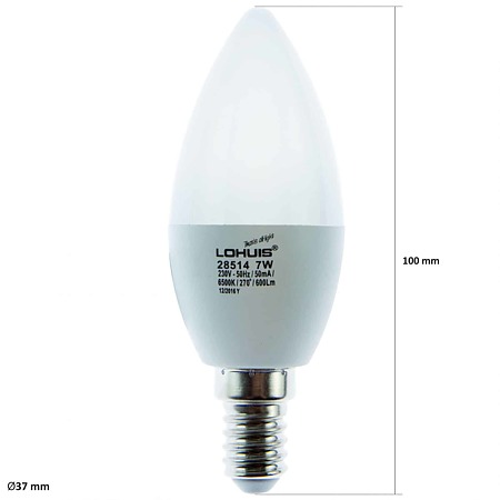 Bec LED Ecoline Lohuis, lumanare, E14, 7 W, 600 lm, lumina rece 6500 K