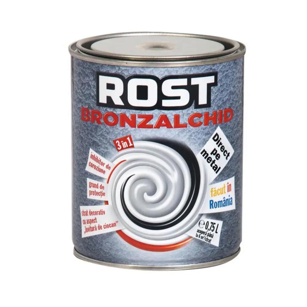 Vopsea metal Rost Bronzalchid 3 in 1, pe baza de solventi, gri, lucios, 4 l