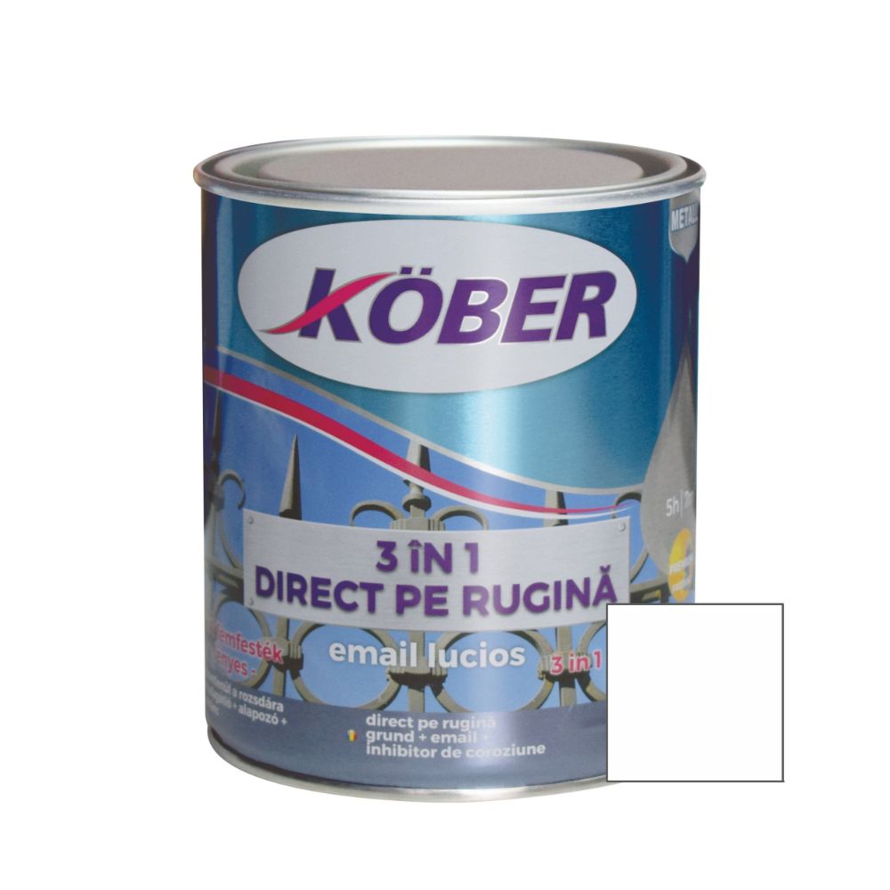 Vopsea alchidica /email pentru metal Kober 3 in 1, interior / exterior, alb, 0,75 L 075