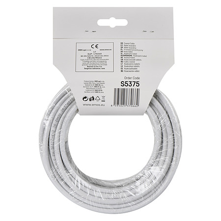 Cablu coaxial Emos CB130/ RG6U, 1 conductor, diametru 1.02 mm, alb, 15 m/colac
