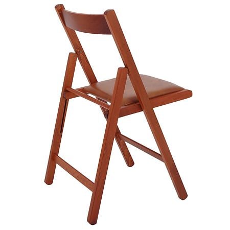 Scaun pliabil lemn Basic, cires, sezut piele ecologica, 79 x 42 cm