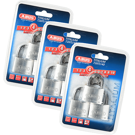 Set 3 lacate din aluminiu, Abus Titalium 726TI, l 40mm, 4 chei