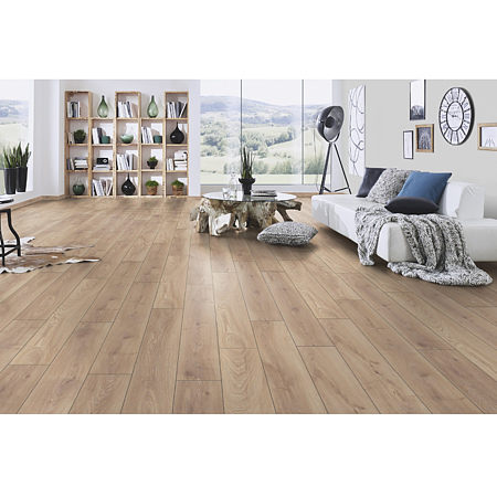 Parchet laminat 8 mm Kronospan Atlantic K453 Biscotti Oak, nuanta medie, clasa de trafic 32, twin click + si 1click2go pure + 1288 x 195 mm