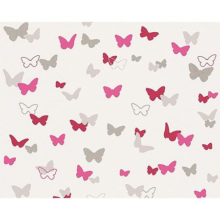 Tapet vinil Esprit Kids 4 302892, alb+gri+roz, model fluturi, 10 x 0.53 m