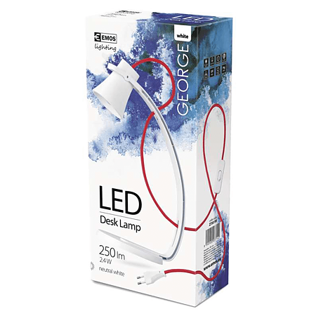Lampa led birou alba George, cu incarcare cu cablu, 2.4 W, lumina naturala