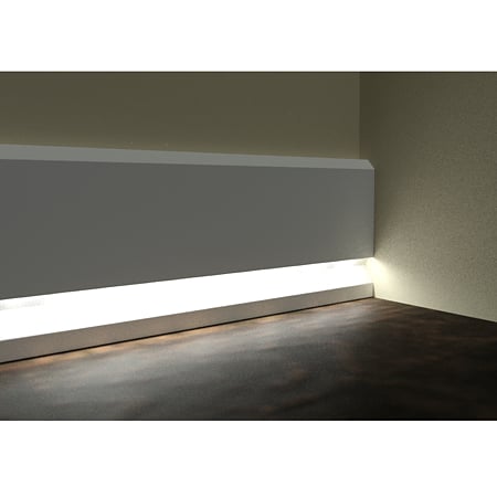 Plinta parchet cu suport led Jad 100, polimer dur, alb, 2200 x 100 x 16 mm
