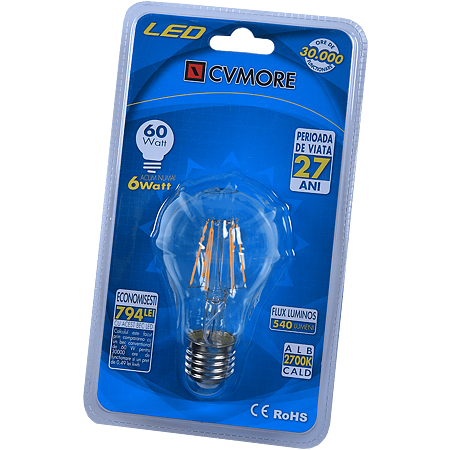 Bec LED global Cvmore, rotund, E27, 6W, 540 lm, lumina alba calda 2700K