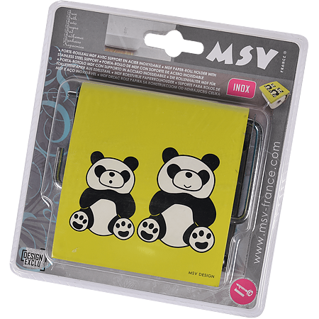 Suport hartie igienica MSV Panda, plastic-inox, galben, 13 x 15 x 11,5 cm