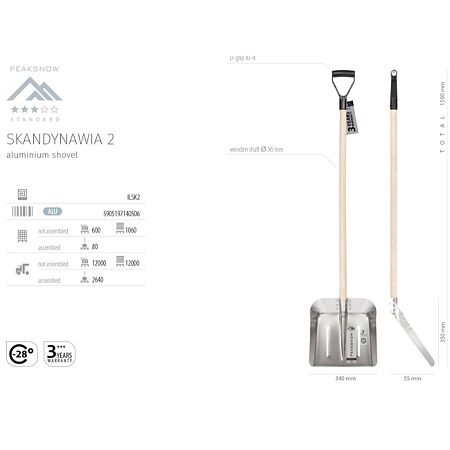 Lopata de zapada Skandinawia 2, lemn-aluminiu, 1500 mm