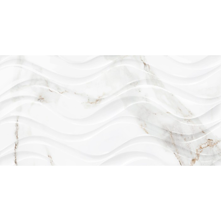 Faianta baie Kai Delphi Waves White, alb, lucios, aspect de marmura, 50 x 25 cm