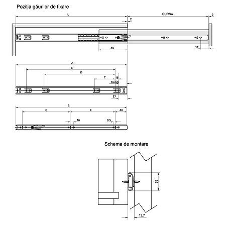 Glisiera cu bile 35 mm extensie partiala 550 mm FGV