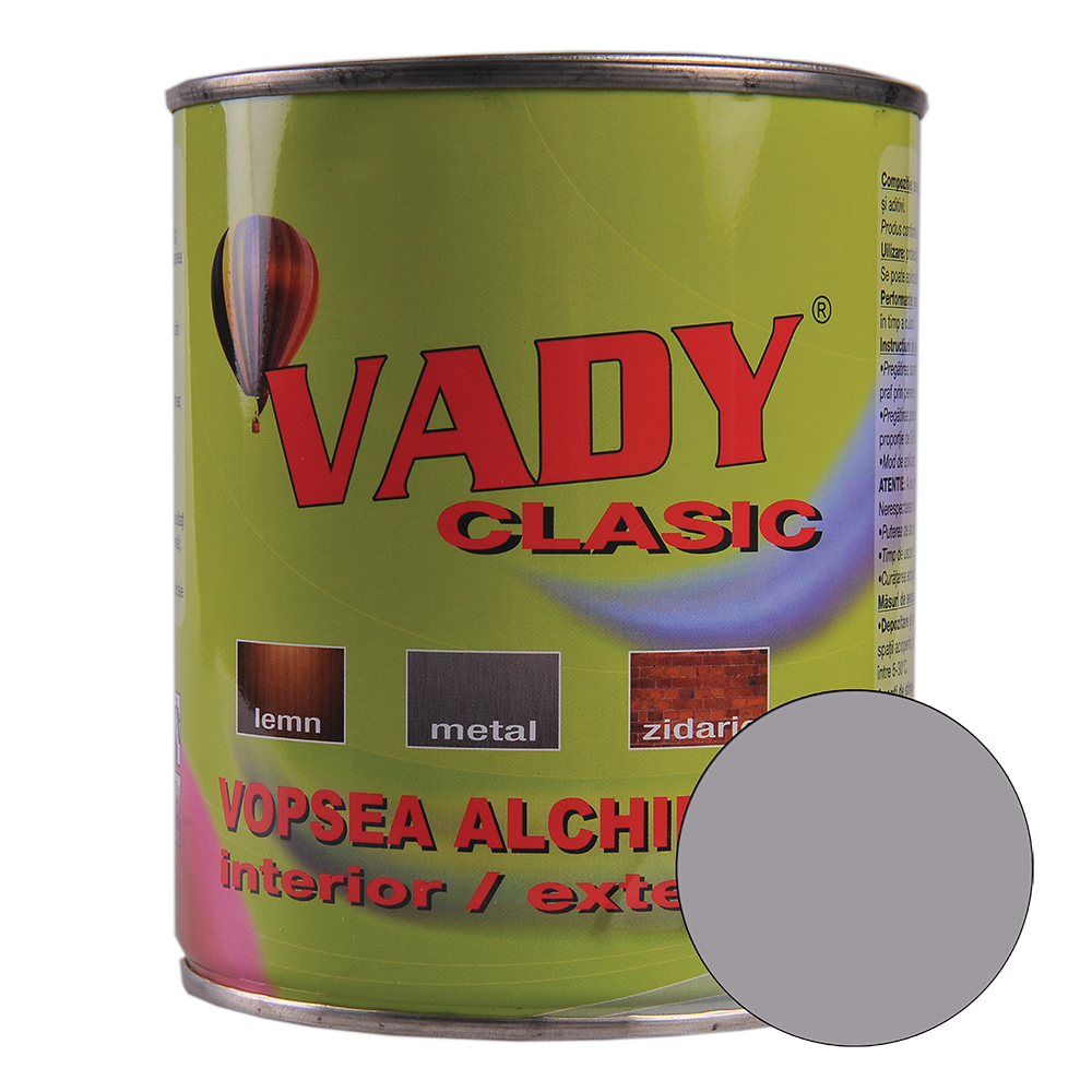 Vopsea alchidica Vady clasic, pentru lemn/metal/zidarie, interior/exterior, gri, 0,6 l 06