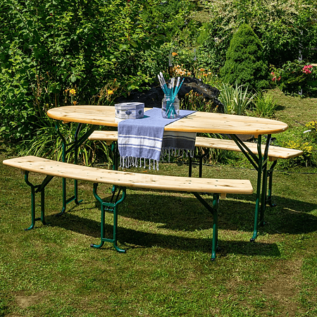 Set masa pliabil Bucin Mob Venezia, masa si 2 banci, lemn masiv rasinoase, natur, 1.8 x 0.8 m