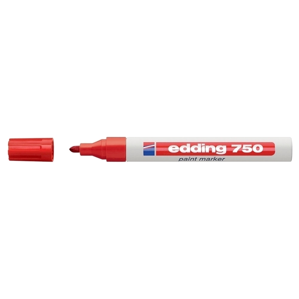 Marker permanent Edding 750, corp metalic, varf rotund, 2-4 mm, cu vopsea rosie