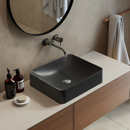 Lavoar dreptunghiular Marmite WB 450C Octavia, din compozit mineral, fara preaplin, montaj pe blat, negru mat, 450 x 380 x 105 mm