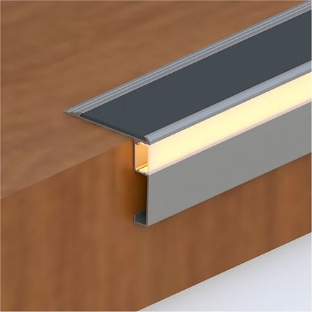 Profil banda LED pentru treapta 8126112MKR2, aluminiu, incorporabil, mat, gri, 61 x 1200 mm