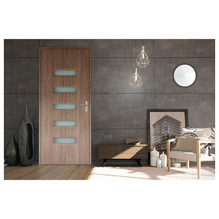 Usa interior celulara cu geam Pamate M104, reversibila, MDF, stejar auriu, toc reglabil, 200 x 80 x 3.5 cm