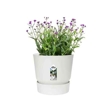 Ghiveci Elho Greenville Round, plastic, alb, diametru 18 cm, 16 cm