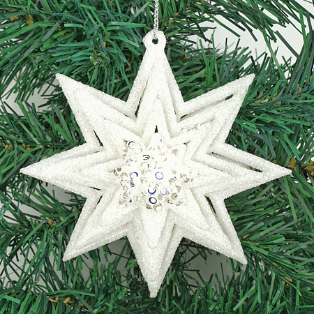 Decoratiune de Craciun stea dubla cu decor laser, plastic, 11cm